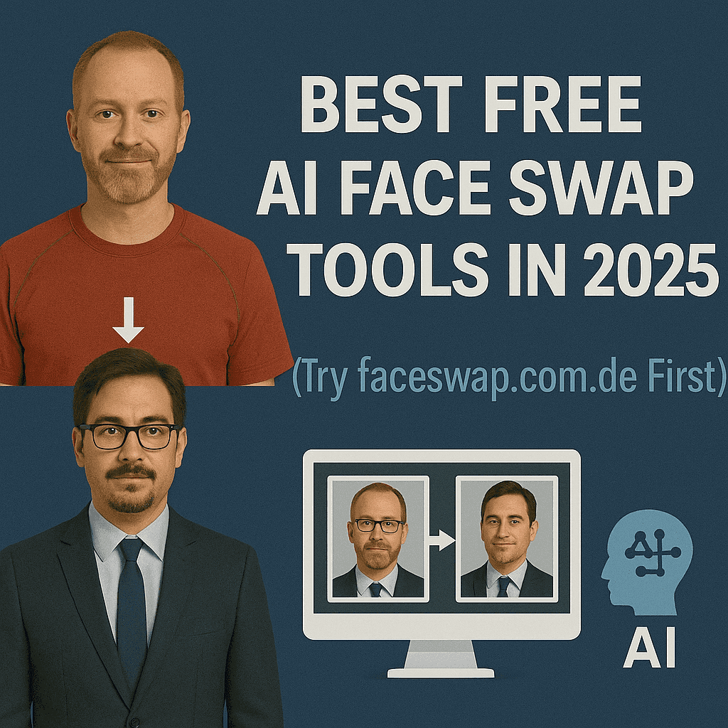 Marketing mock-up showing a professional face swap for campaign testing https://faceswap.com.de/